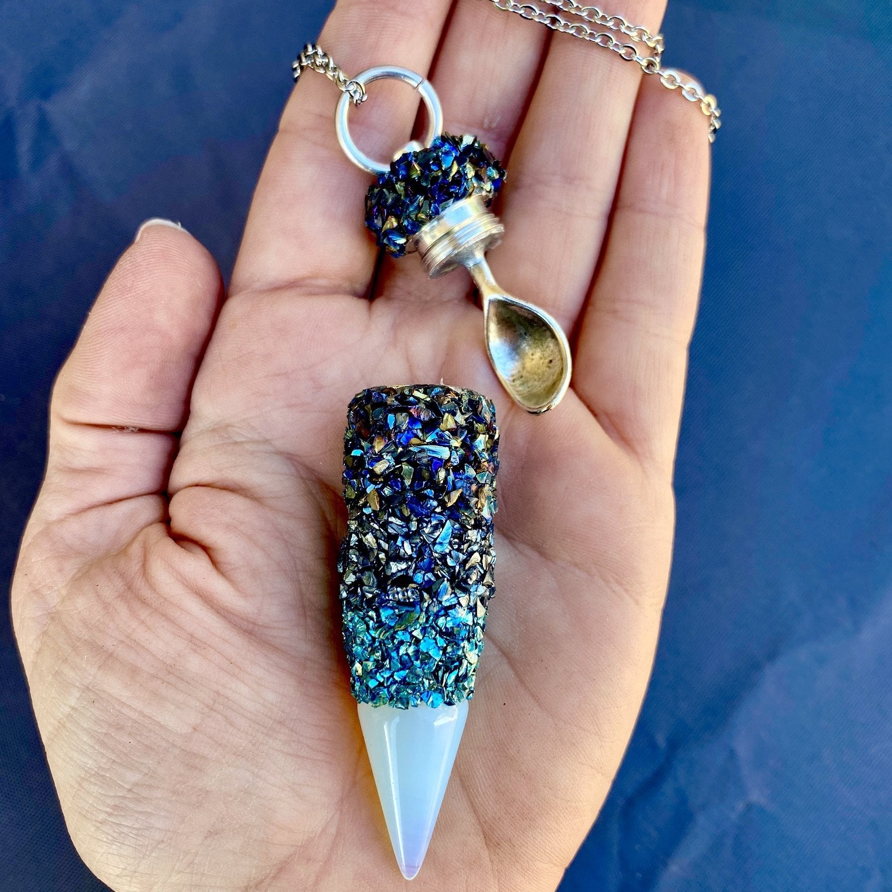 Crystal Stash Necklace with Spoon Customized Pendant + Spoon Inside Lid