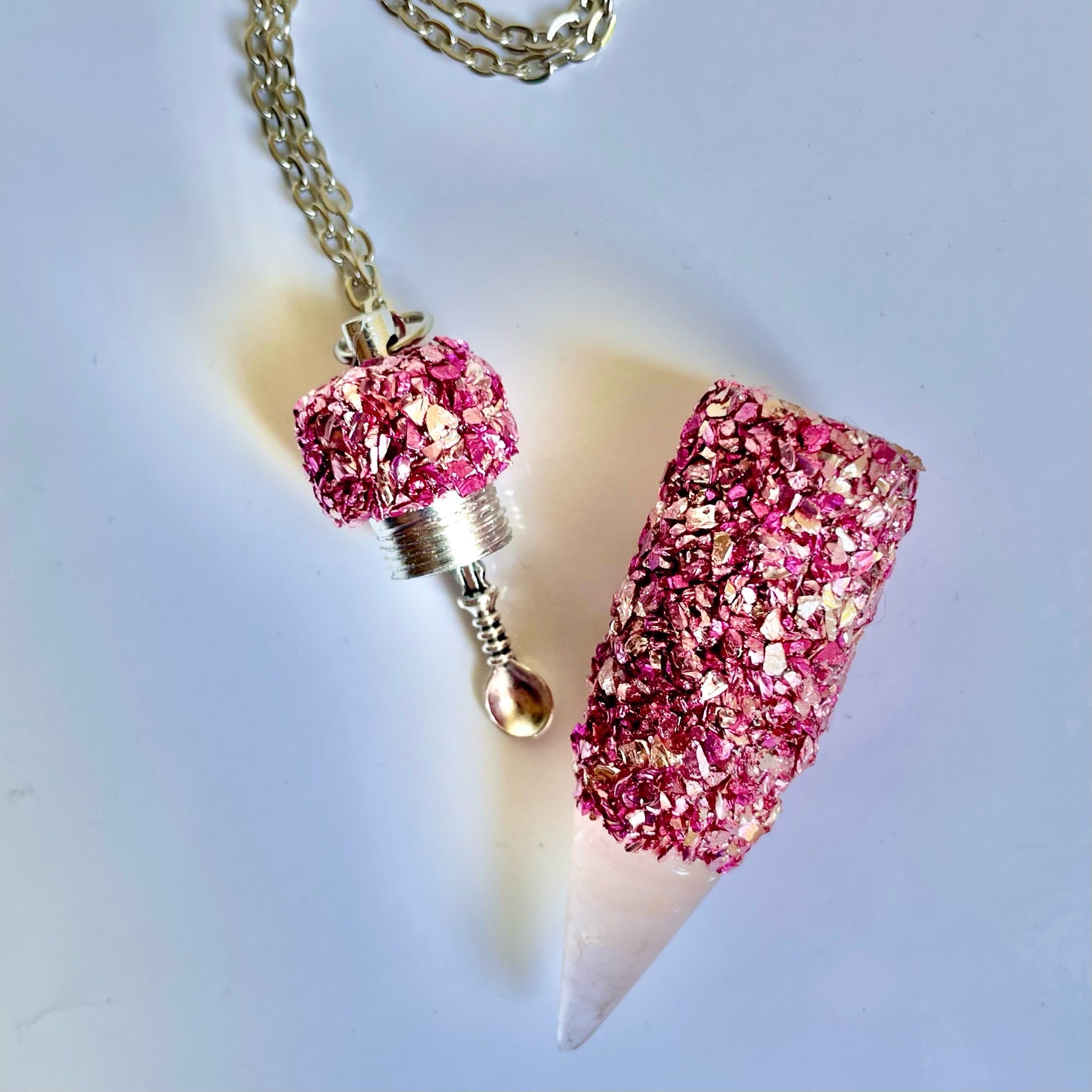 Pink Hidden Spoon Necklace Custom Design (Write Note at checkout) / Spoon Inside Lid / Small Scoop