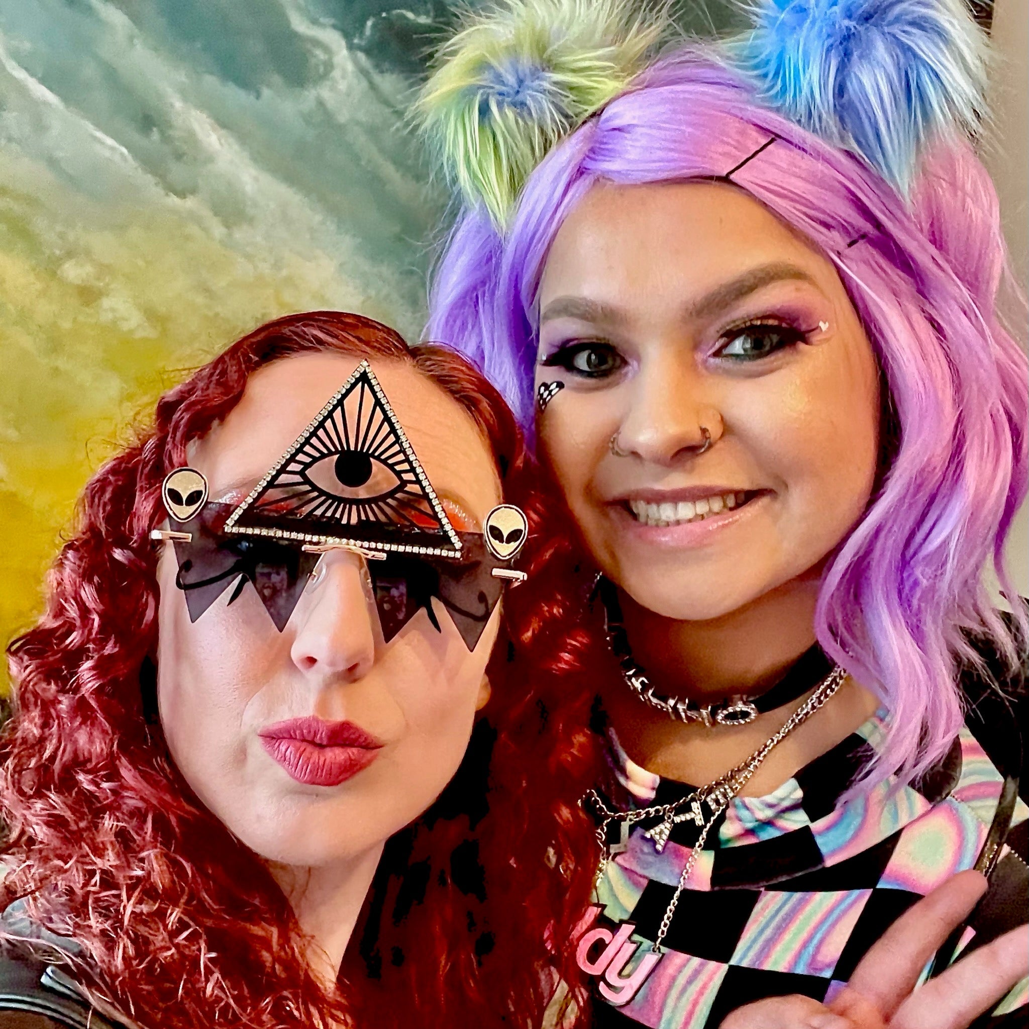 Silver Chrome Futuristic Rave Festival Pyramid Stud Alternative Glasses Clubwear Cyberpunk Glasses – Rave Fashion Goddess main image 2
