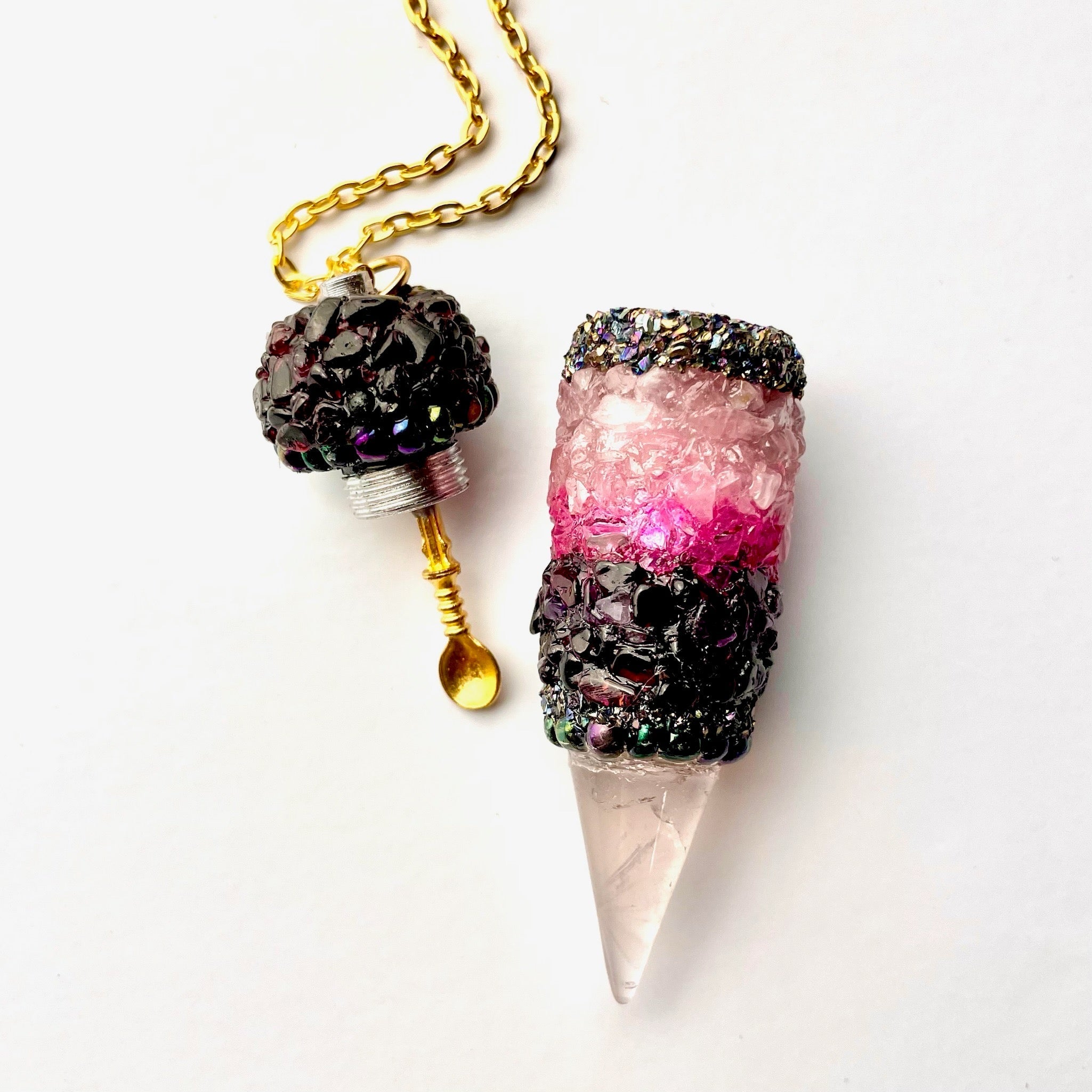 Stash Necklace with Spoon - Pink Quartz As Pictured / No Spoon / No Spoon