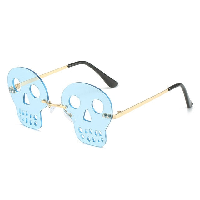 Blue Skull charm rimless cateye sunglasses big oversized metal mullisha punk Amazon.com: Dollger Skull Sunglasses Women Cat Eye  main image 4
