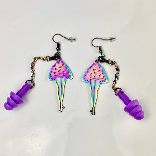 Rainbow Mushroom Lady Earplug Earrings