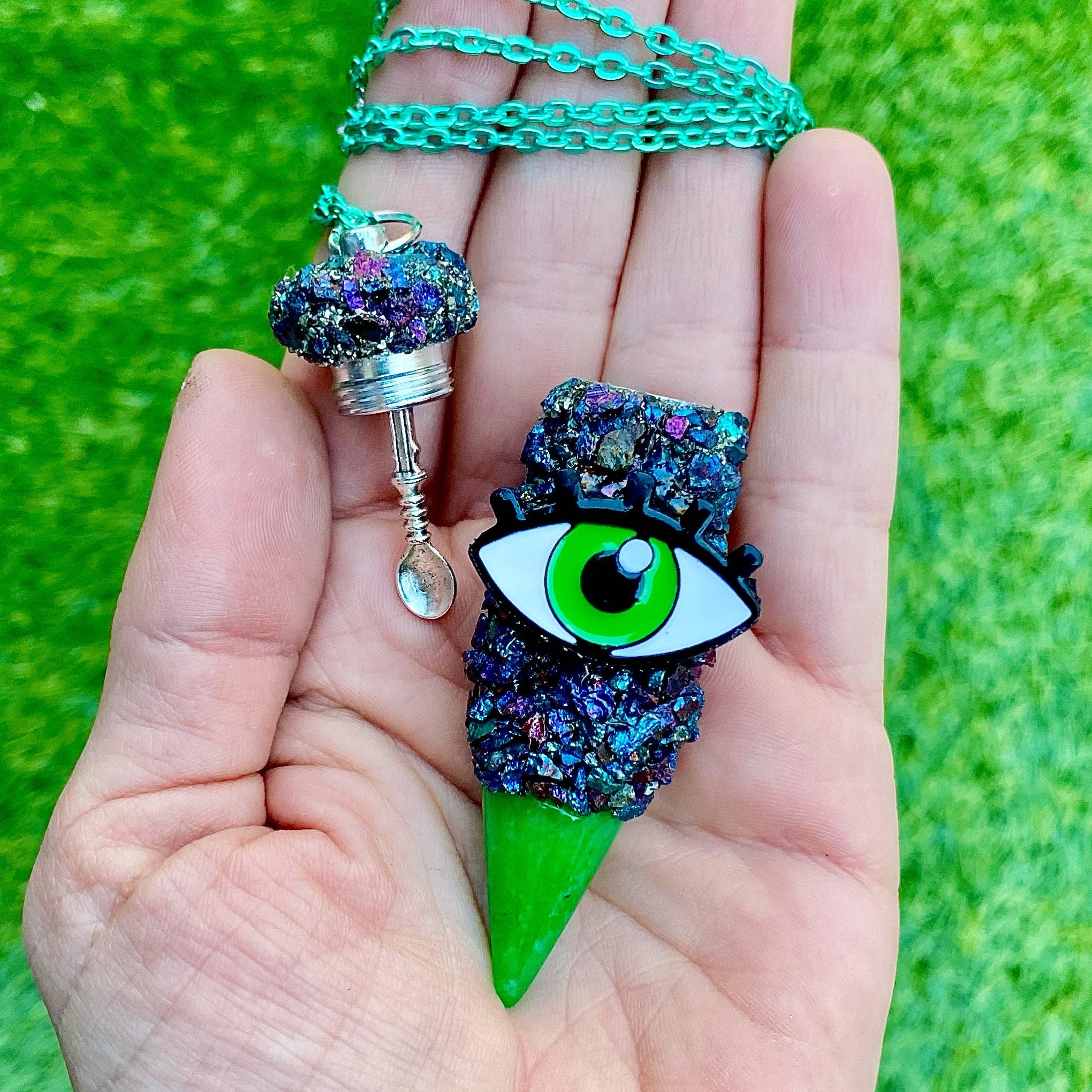 Spoon Necklace - Green Blue and Purple – Rave Fashion Goddess