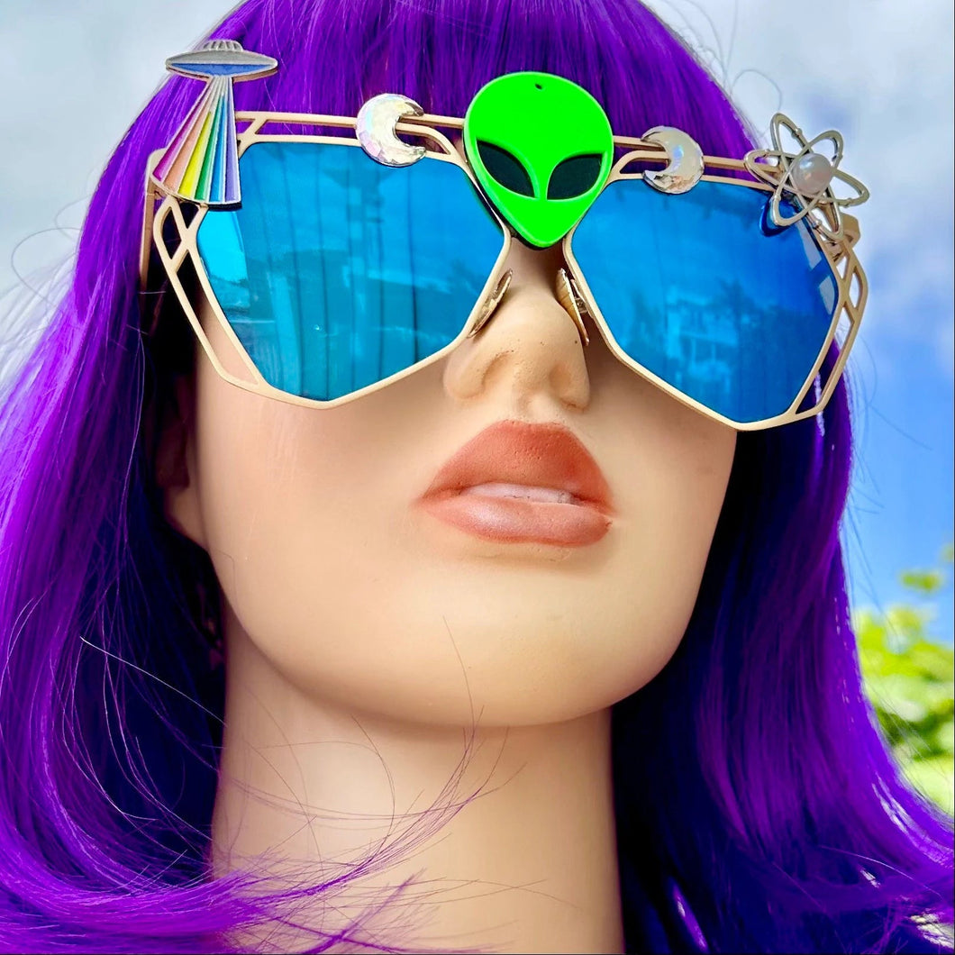 Alien Sunglasses Pink Lenses/ Gold Frame / Alien Style (As Pictured)- Pre-Order/Made To Order
