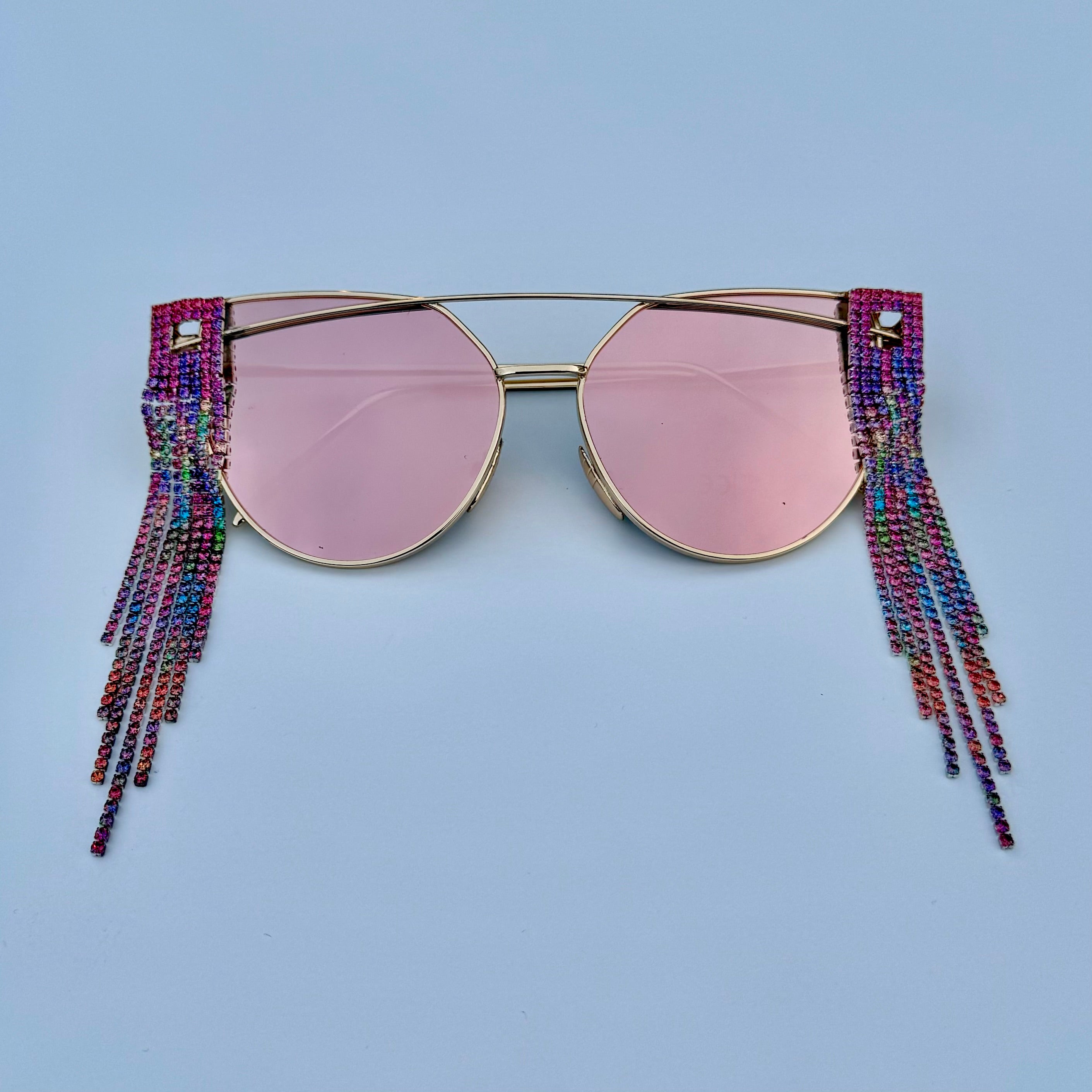 Y2K rhinestone sunglasses with pink lenses and pink arms brand new Oversized Square Pink Rhinestone Sunglasses Plastic Frame  main image 2