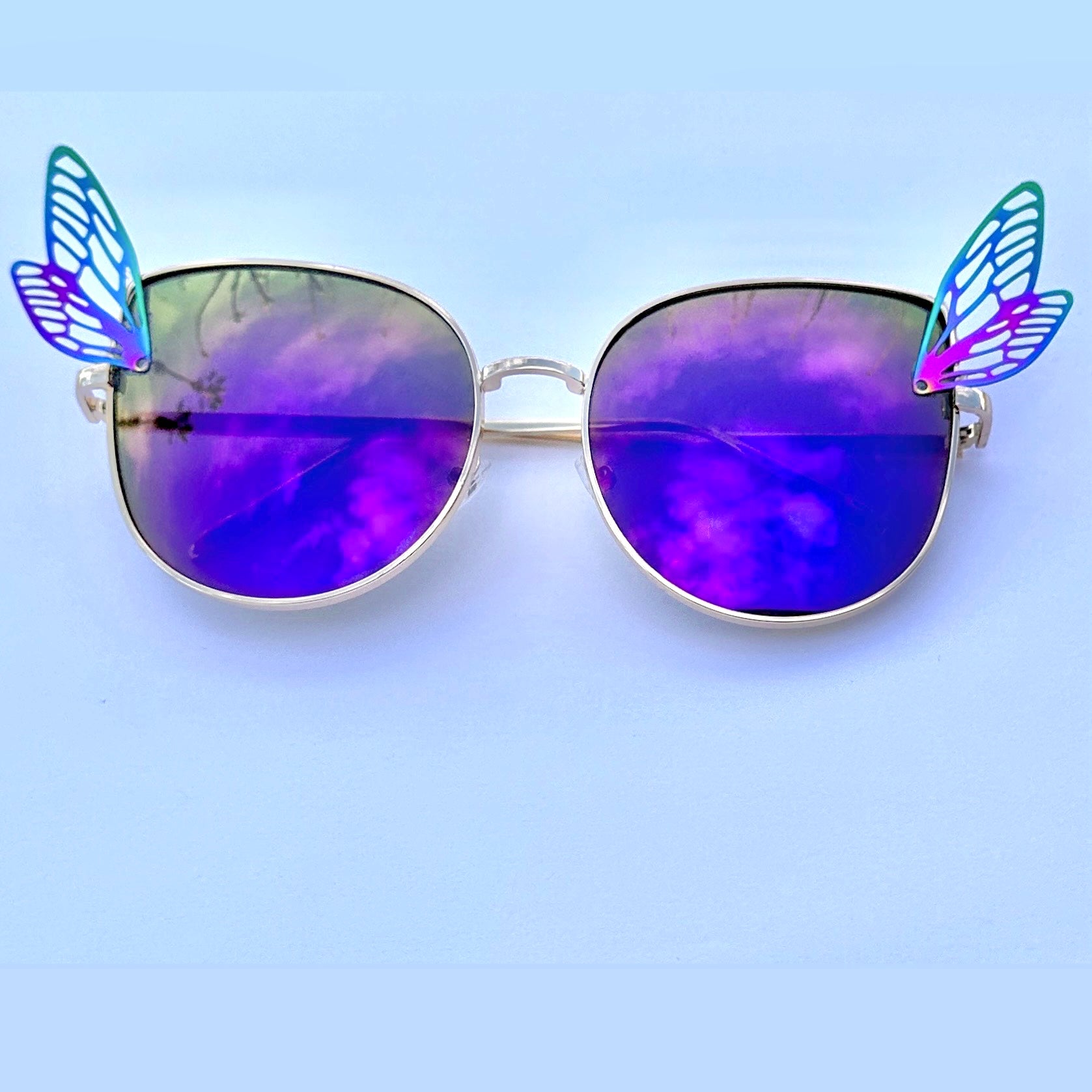 Purple Oversized Sunglasses Silver Butterfly Detail on Sides New in Case Transparent Pink Grandpa Oversized Butterfly Tinted  main image 2