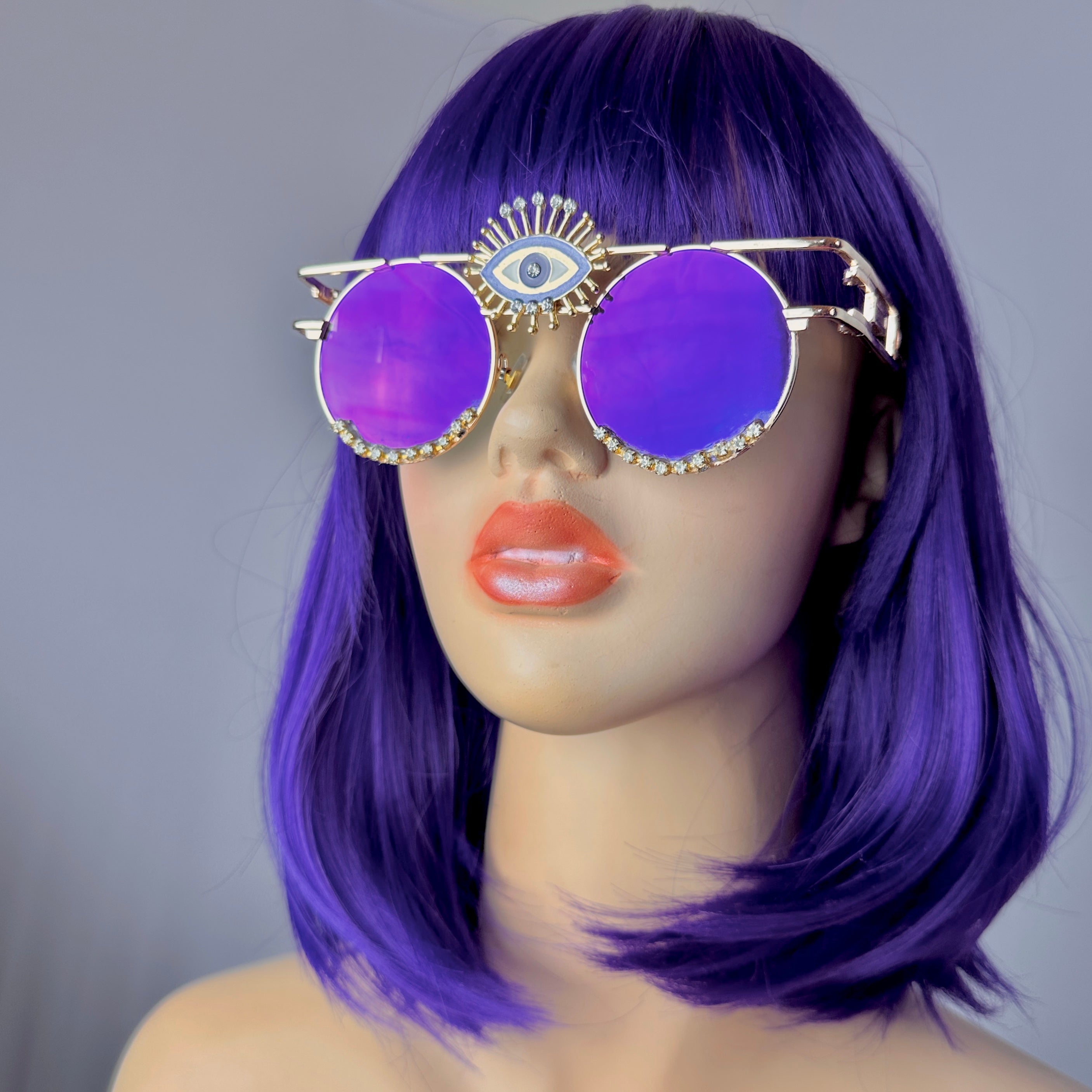 Chic Black and Purple Sunglasses with Rhinestone Accents Womens Bling Sunglasses Black/Purple Frame/Black Lens With  main image 4