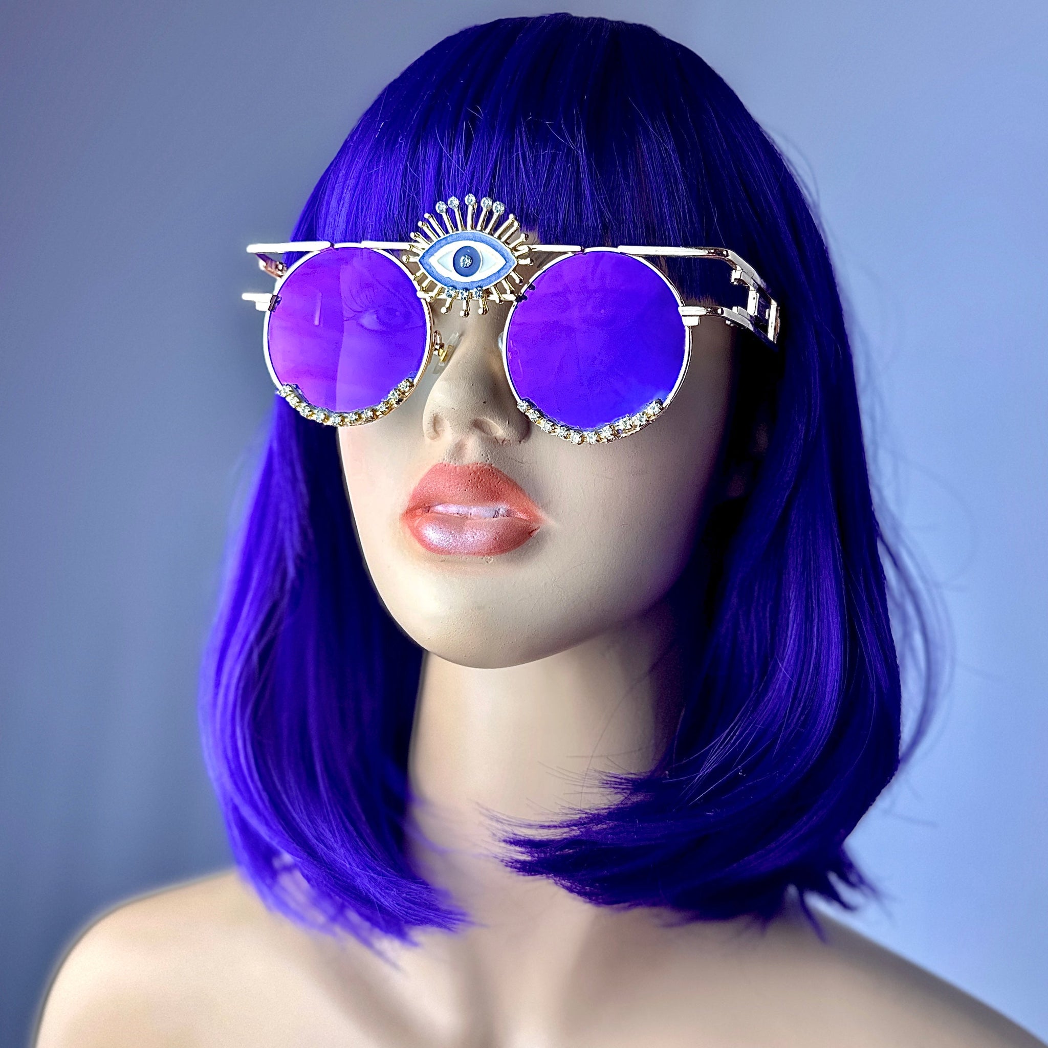 Purple Oversized Oval Sunglasses – UV400, Gradient Lens – Festival, Rave, Club, Grunge Style