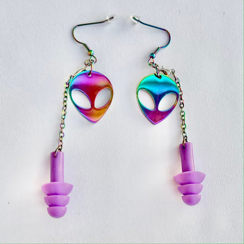 Rainbow Alien Earplug Earrings