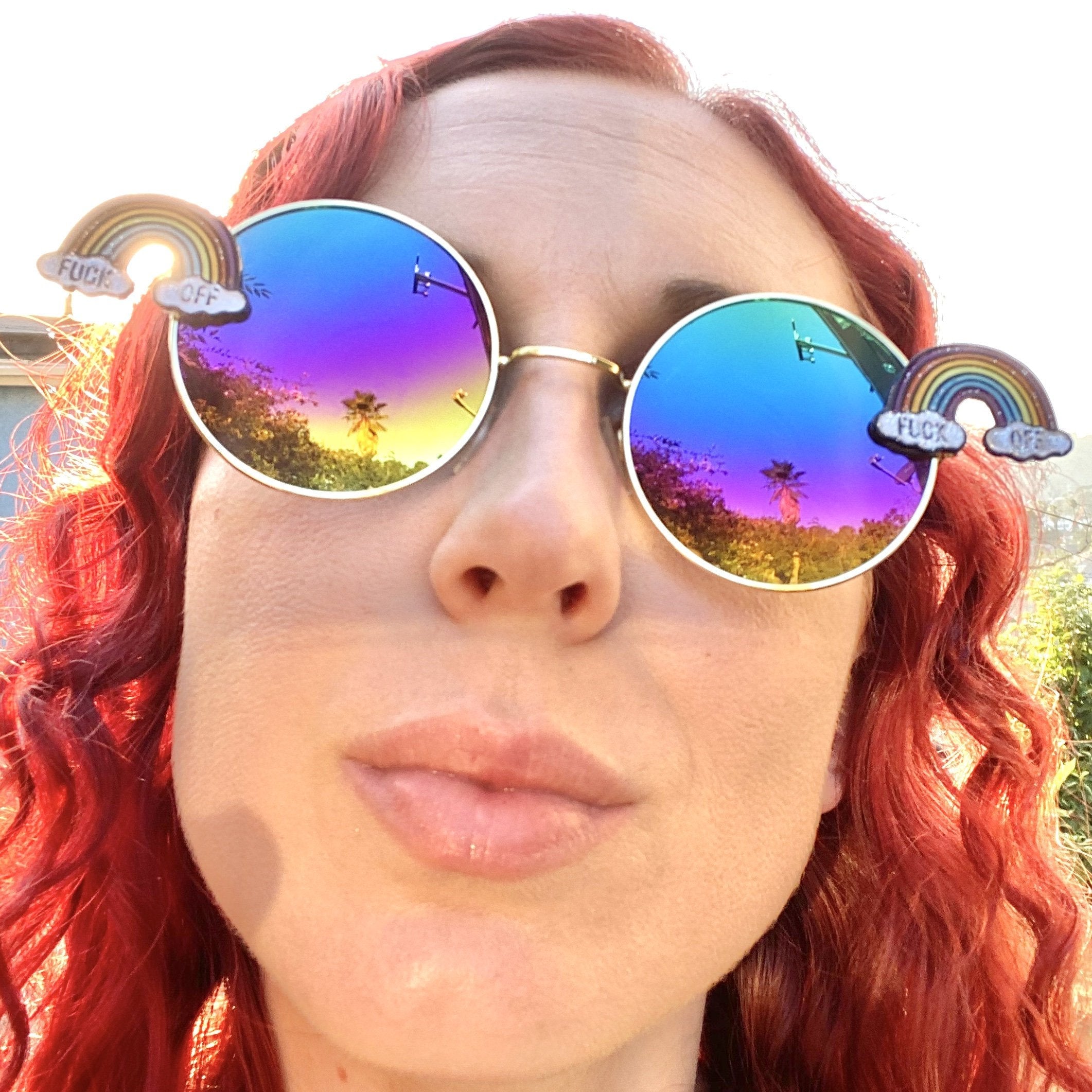 Gorgeous Women Round Sunglassesl Rainbow Diamond Amazon.com: Rainbow Mirrored Round Circular Lens with Gold  main image 3