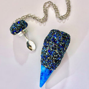 Snuff Vial With Spoon - Dark Blue and Peacock Stones