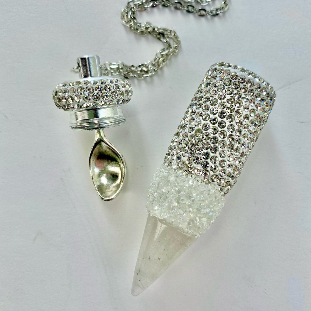 Snuff Vial With Spoon Necklace-Rave Fashion Goddess