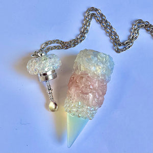 Snuff Vial With Spoon - Pink and White Quartz