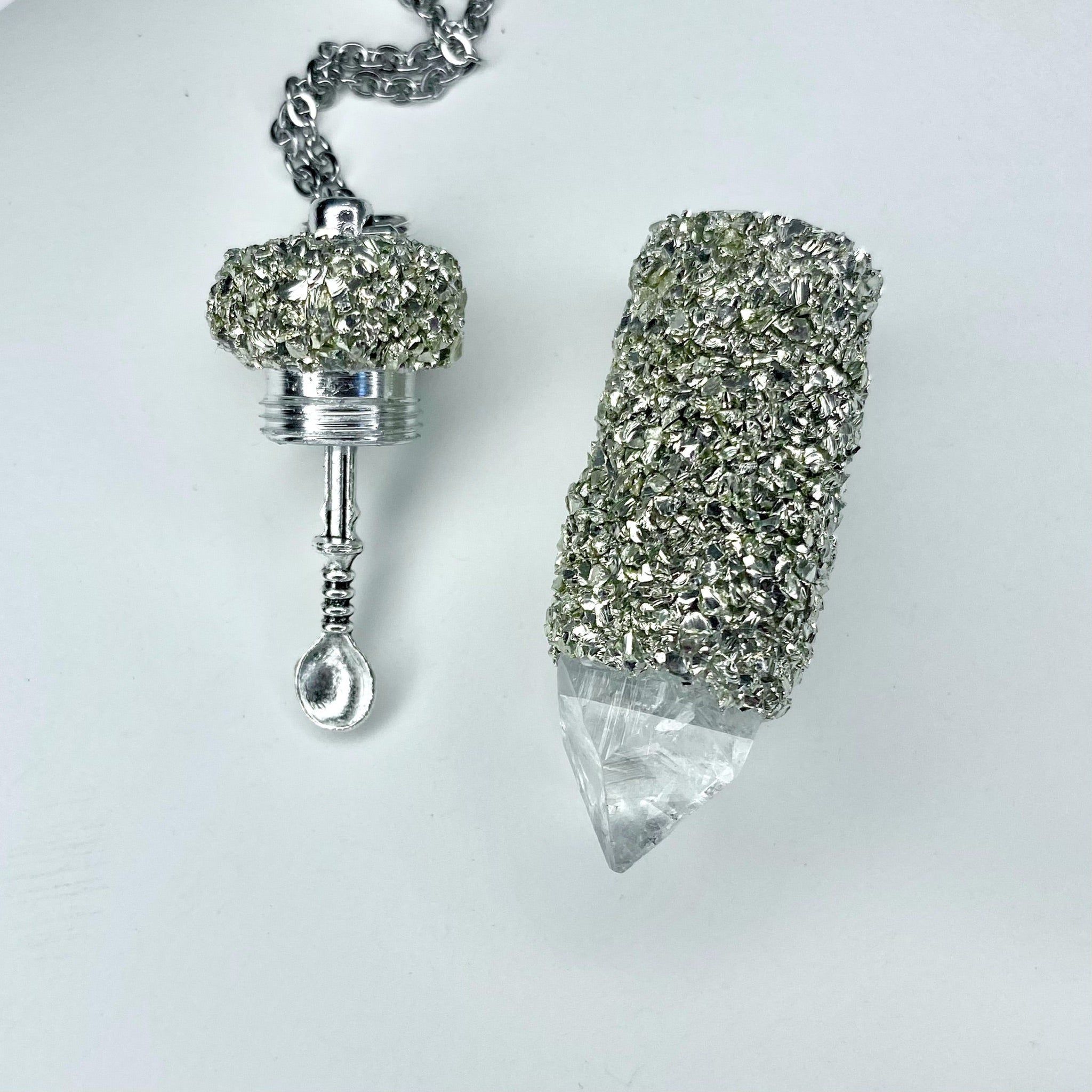 Snuff Vial with Spoon Necklace Pendant + Spoon Inside Lid