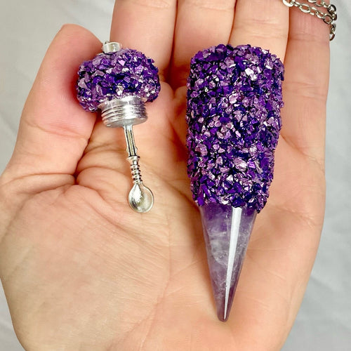 Spoon Necklace - Light and Dark Purple Crystals