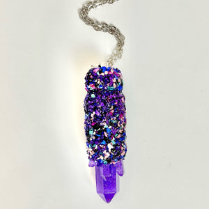 Spoon Necklace - Purple Crystal Cluster