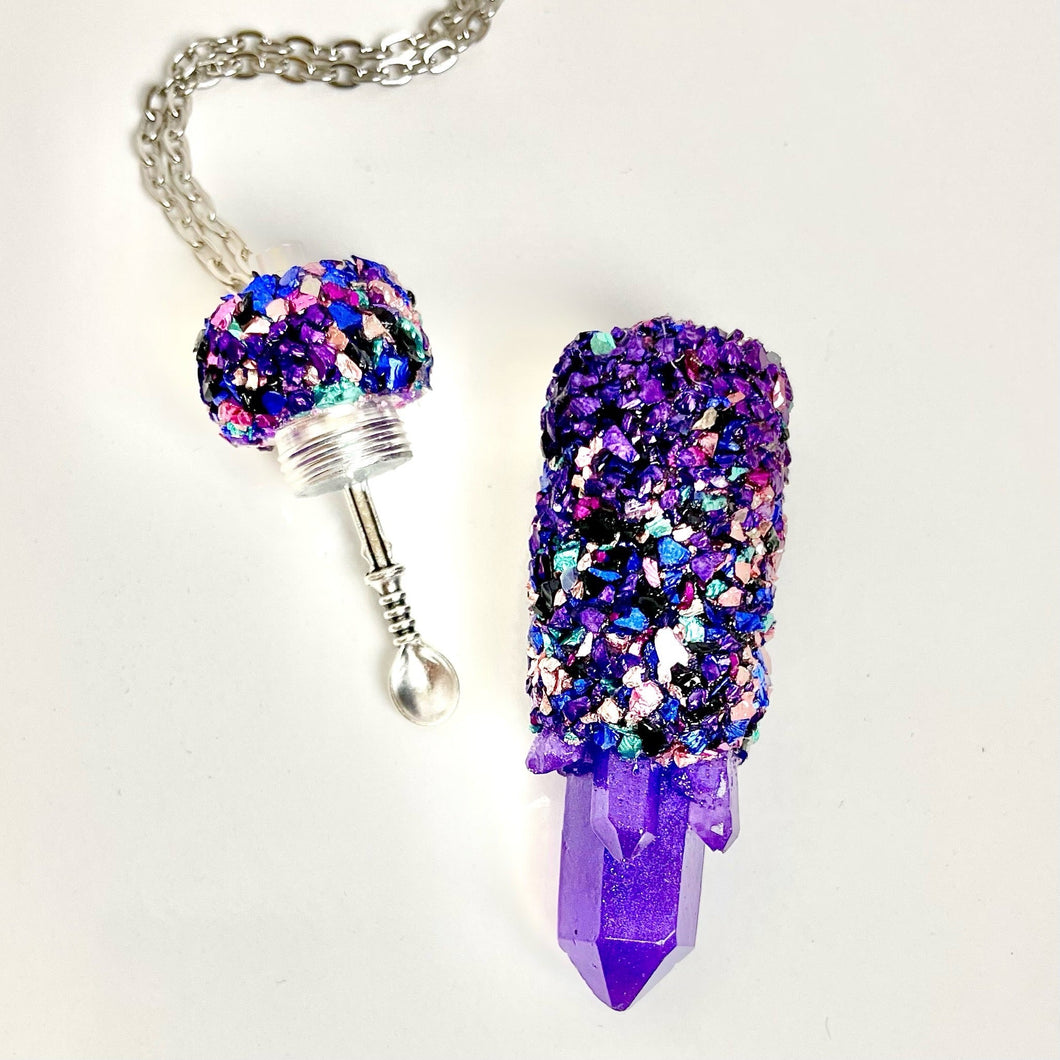 Spoon Necklace - Purple Crystal Cluster