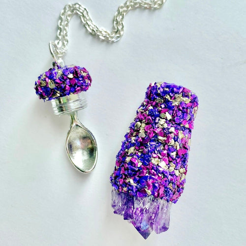 Spoon Pendant - Amethyst Crystal Cluster