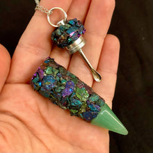 Spoon Pendant - Peacock Rainbow Stones