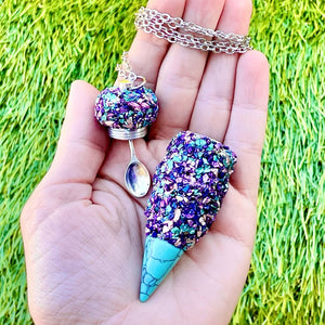 Stash Necklace With Spoon - Blue Pink Purple