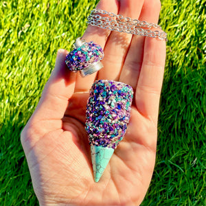 Stash Necklace With Spoon - Blue Pink Purple