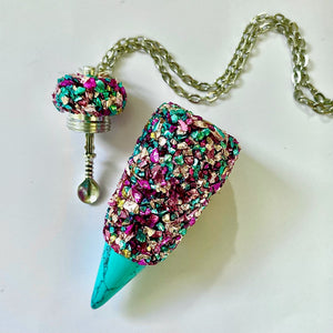 Stash Necklace With Spoon - Blue Pink Purple