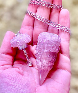 Stash Necklace With Spoon - Pink Quartz