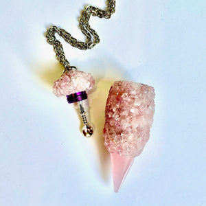 Stash Necklace With Spoon - Pink Quartz