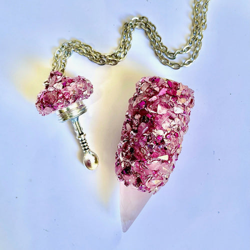 Stash Necklace With Spoon - Pink Quartz