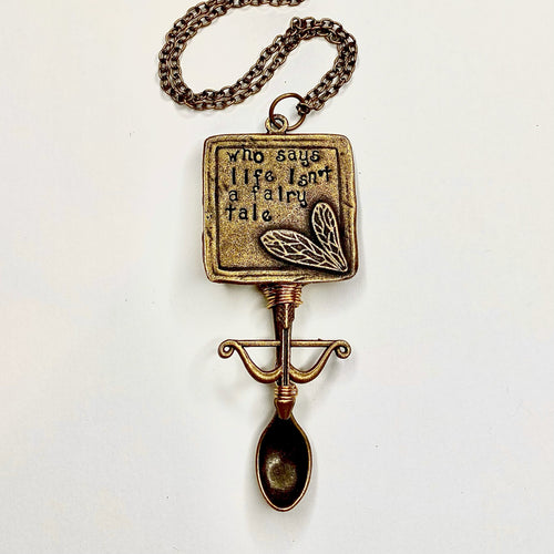 Custom Fairy Tale Jewelry Tiny Festival Spoon Pendant Necklace featuring a 