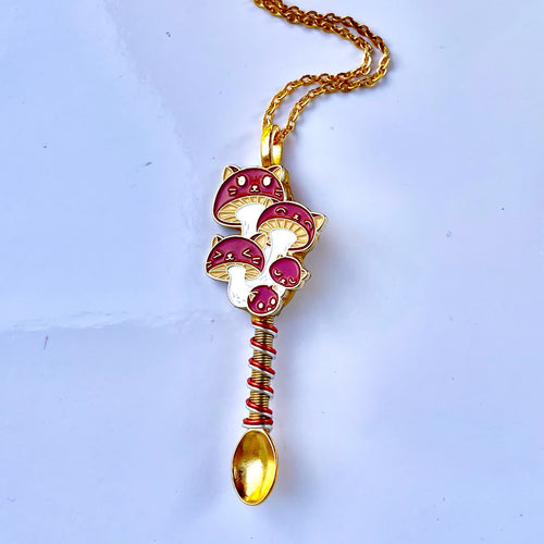 Gold Mushroom Pendant Custom Tiny Festival Spoon Necklace