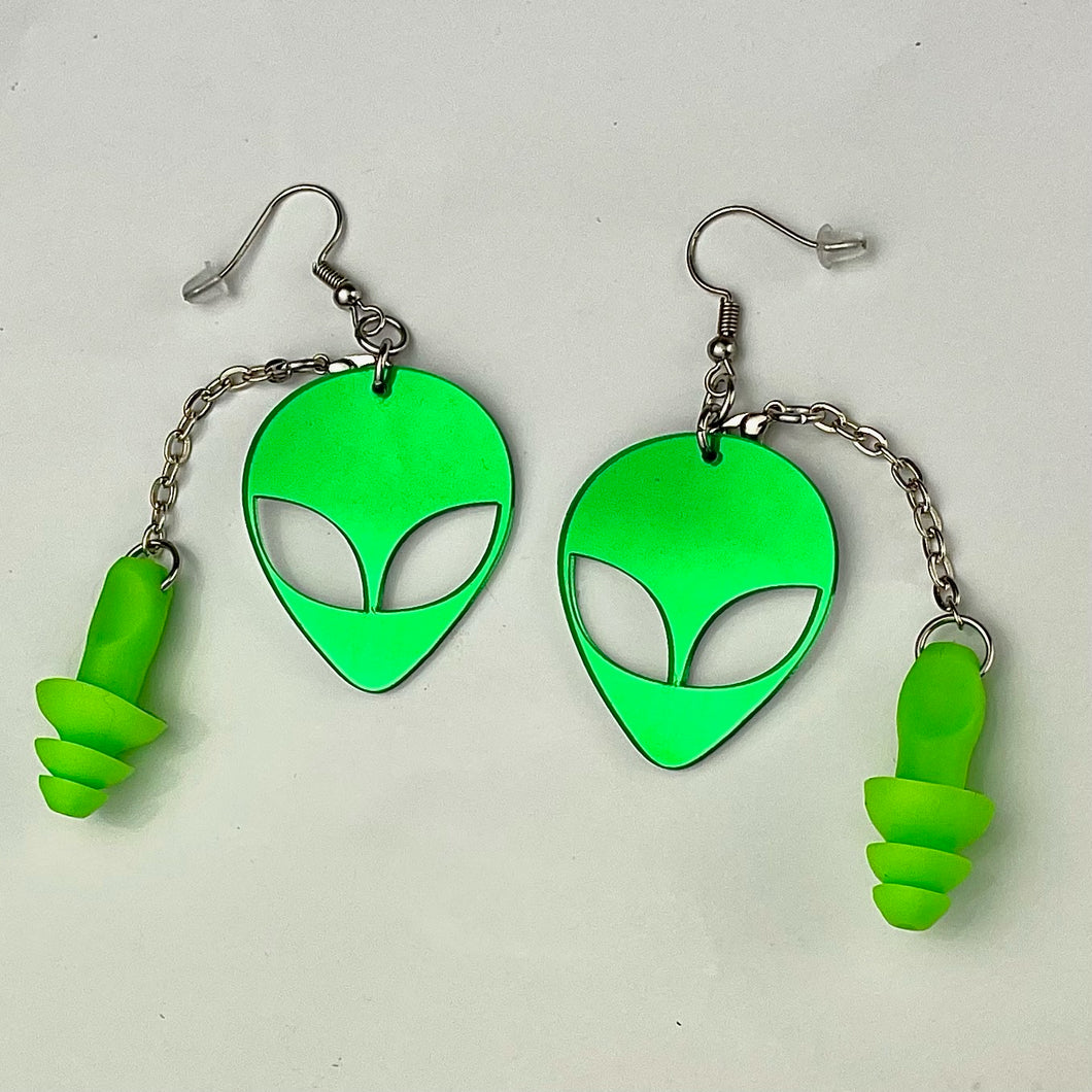 Green Mirrored Alien Earplug Earrings