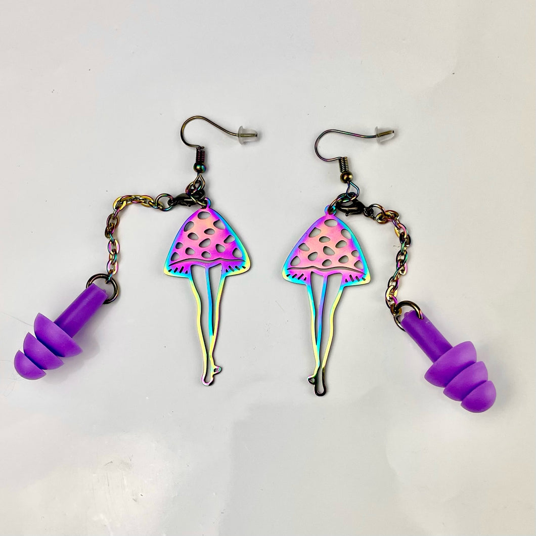 Rainbow Mushroom Lady Earplug Earrings