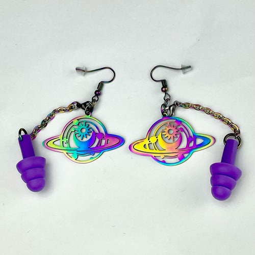 Rainbow Saturn Earplug Earrings