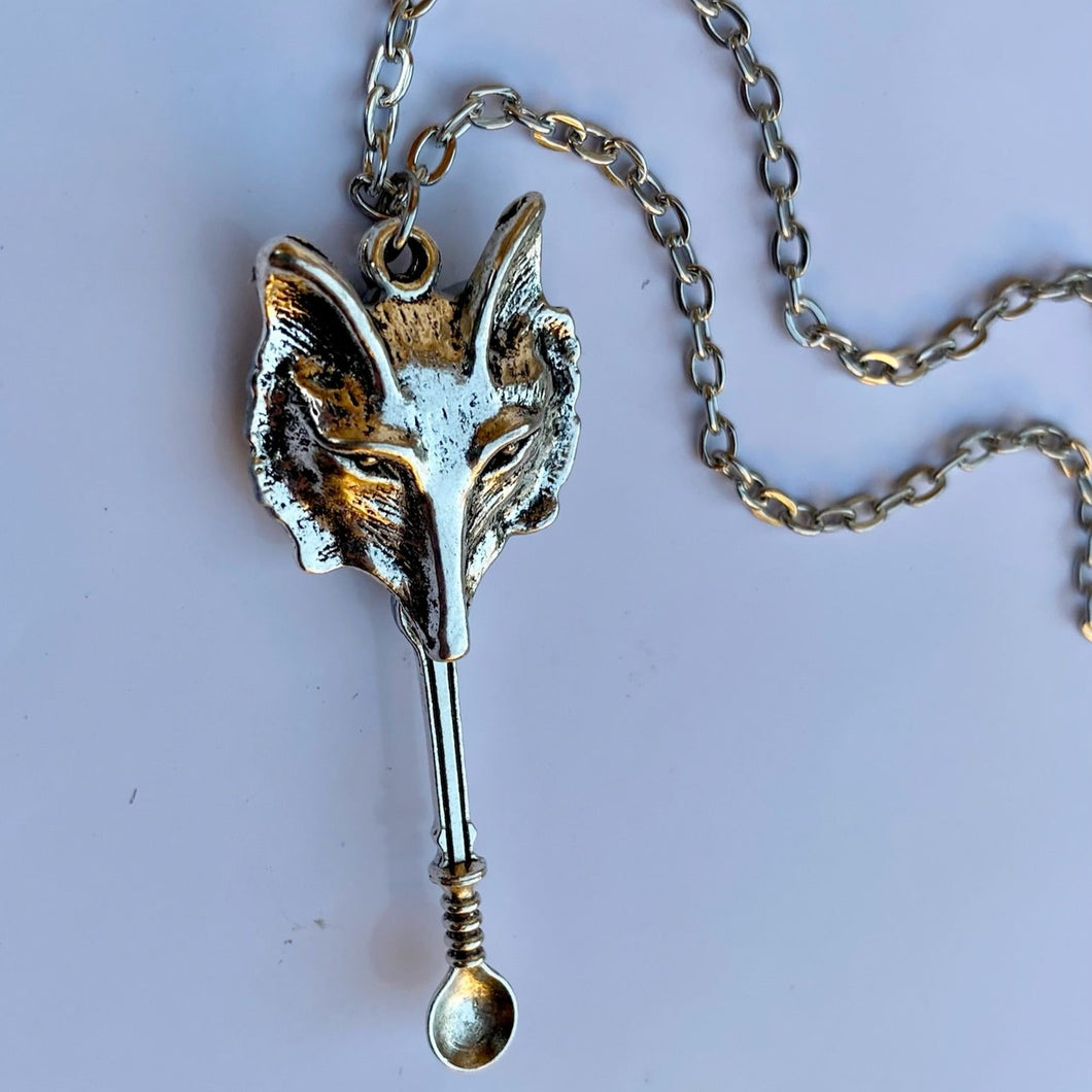 Silver Wolf Pendant Custom Tiny Festival Spoon Necklace