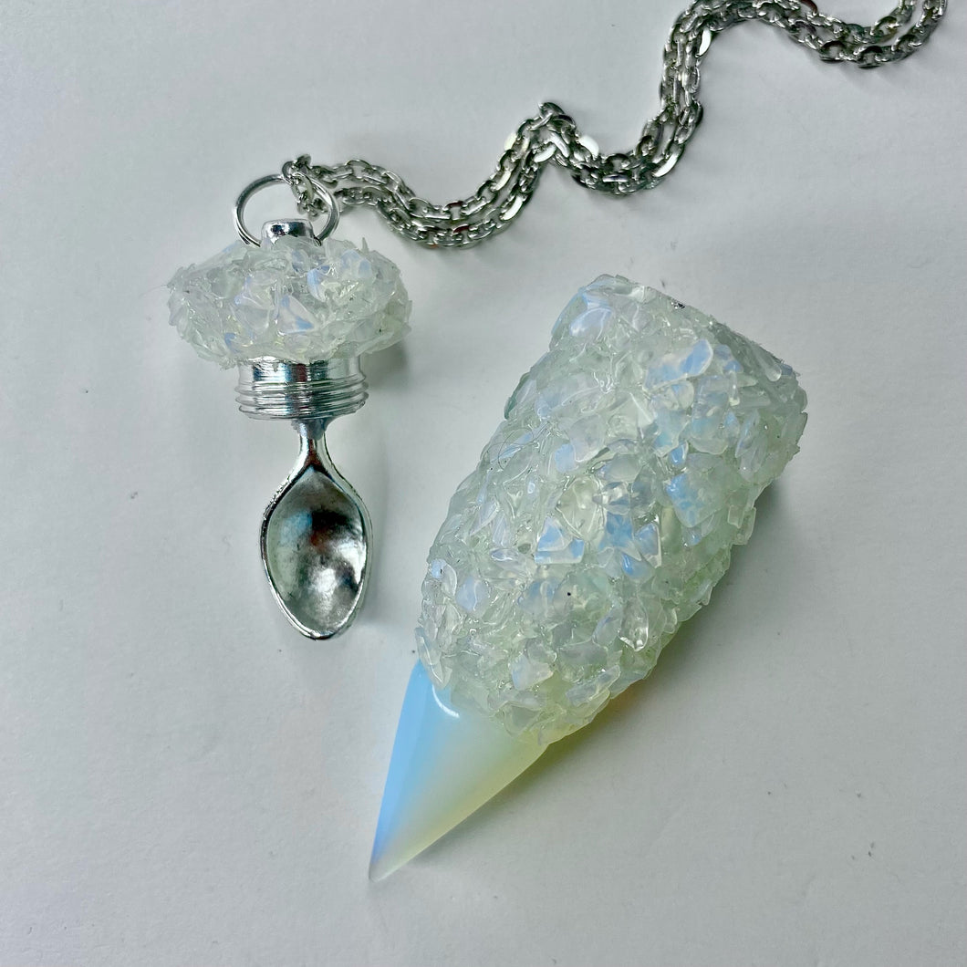 Crystal Stash Necklace with Spoon Customized Pendant + Spoon Inside Lid