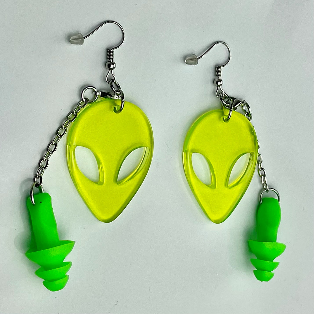 Transparent Green Alien Earplug Earrings
